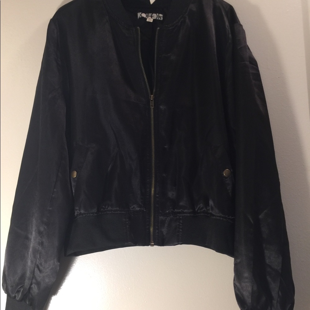 "Color Story” Black Satin Boyfriend Jacket
